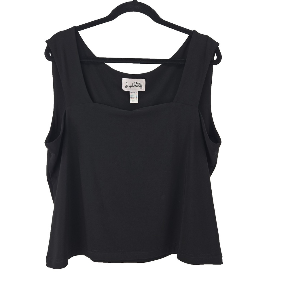 Joseph Ribkoff Size 20 Black Stretch Knit Square Neck Crop Sleeveless‎ Top Stile
